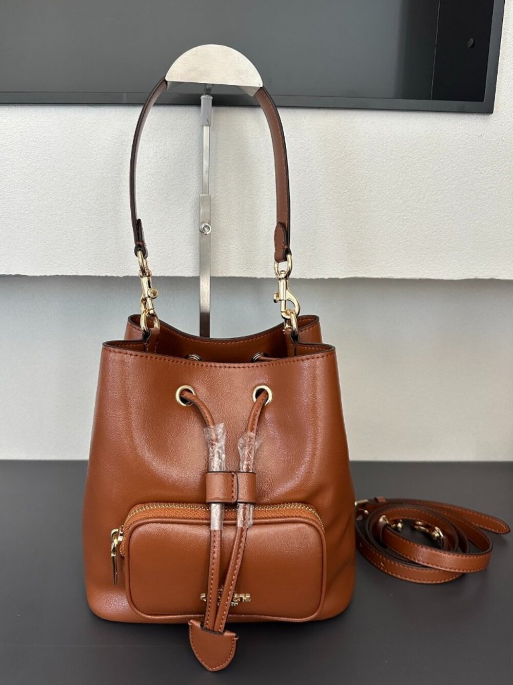 Coach Brown Bucket Bag with Front Pocket